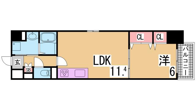 神戸市長田区西尻池町２丁目の賃貸マンションの間取り