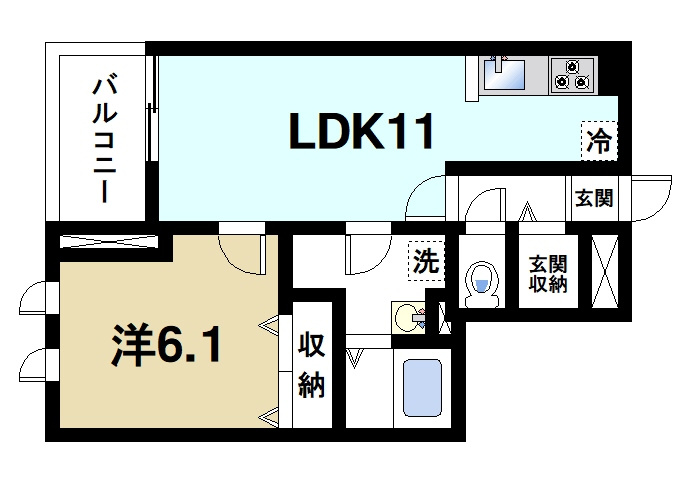 Ｋ’sコート奈良ウエストの間取り|ゆったりと暮らせる1LDKの間取りです。