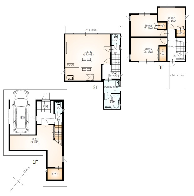 神戸市長田区松野通　新築未入居の間取り|６号地