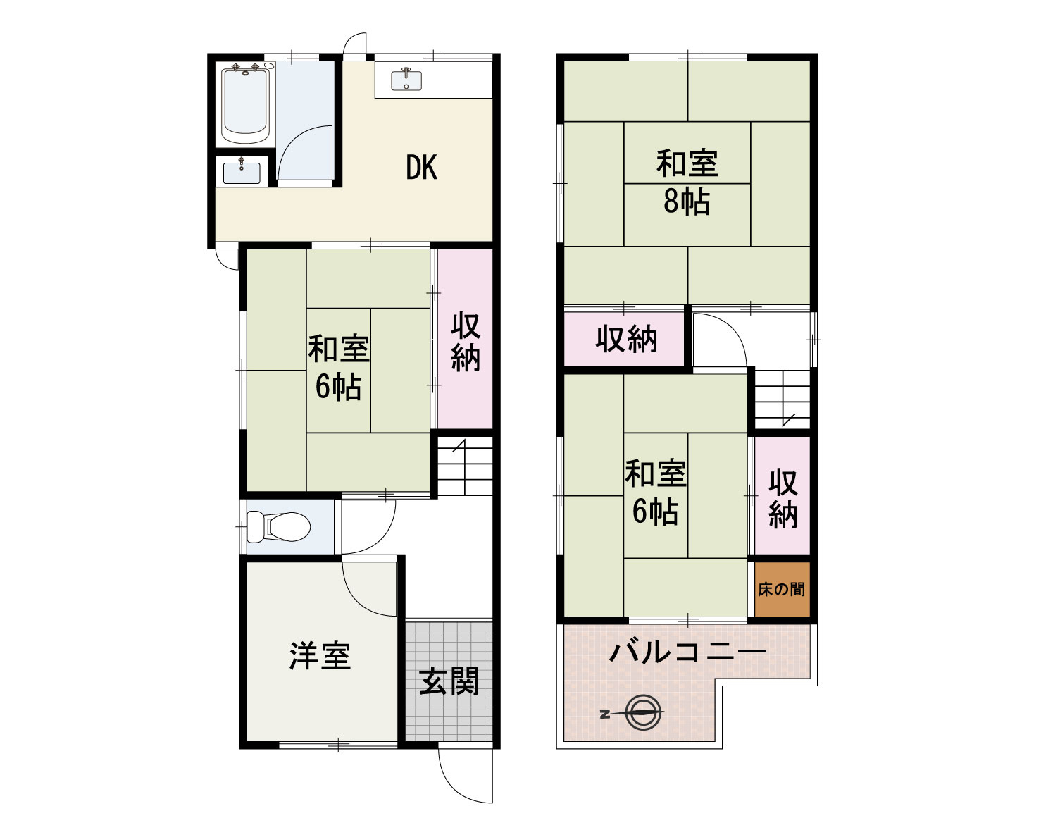 岸和田市大手町　中古戸建の間取り|価格680万円、４DK、土地面積：73.40㎡、建物面積：65.82㎡