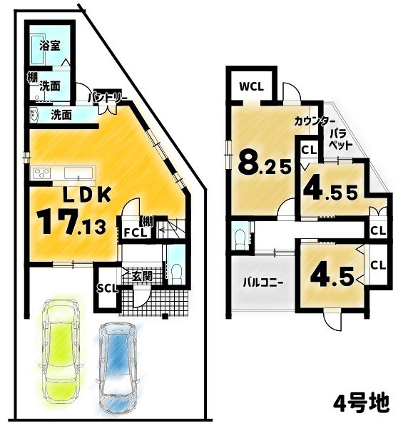 松尾大利町４号地|４号地（新築戸建て）　金額４６８０万円　土地９３．６９㎡　延床８２．５５㎡