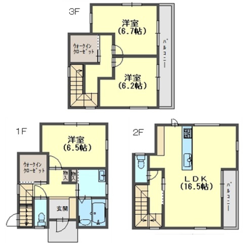 3方角地・オール電化住宅・即日案内可　福里　築1年の間取り