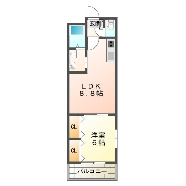熊本市西区蓮台寺３丁目のアパートの間取り