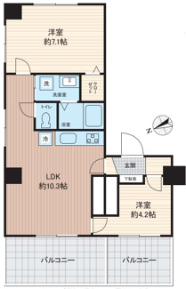 【間取り】 | アクト飯倉 | 間取り：２LDK　専有面積：45.59ｍ2