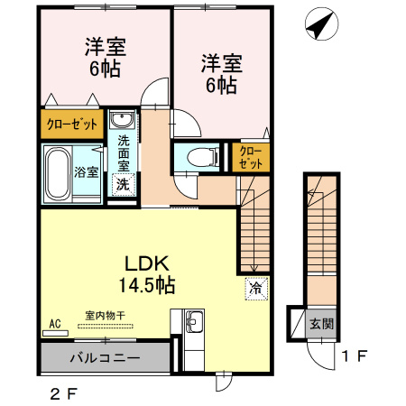 【間取り】 | リバブル北高下B棟 | 2LDKのお部屋です