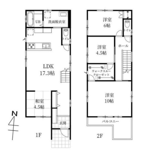 宮崎市曽師1号棟　戸建の間取り|【間取り】
4LDK、土地面積/198.22ｍ2、建物面積/101.85ｍ2