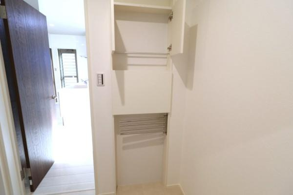 宮崎市昭和町モデル　戸建の収納|【収納】
洗面所にはタオル掛け付の便利な収納スペースがあります！