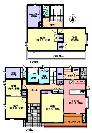 上柏田４丁目　ミサワホーム施工住宅の間取り|建物面積160.02平米(約48.4坪)、全居室洋室の5ＳＬＤＫ