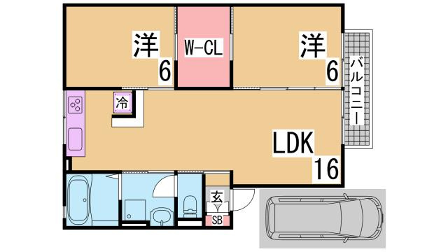 神戸市須磨区車字梨川のアパートの間取り