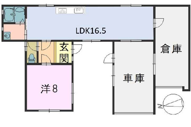 明石市大久保町八木　倉庫付戸建の間取り|1LDK+倉庫+車庫です。