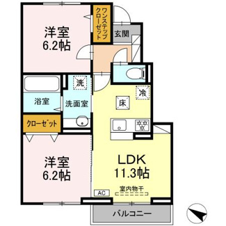 【間取り】 | ヴェルジェＢ | 102号室間取り