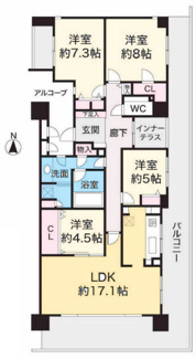 【間取り】 | レスタージュ伊丹サーフアライブ | ゆったり広々とした４LDKの間取りです♪L字型バルコニーに面した明るく開放的な室内です！！