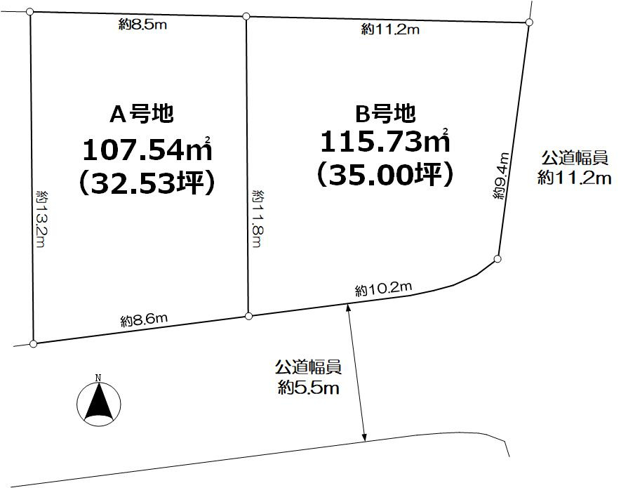 ☆弊 社 売 主☆神戸市垂水区南多聞台２丁目土地の土地図|南面道路、Ａ号地です。