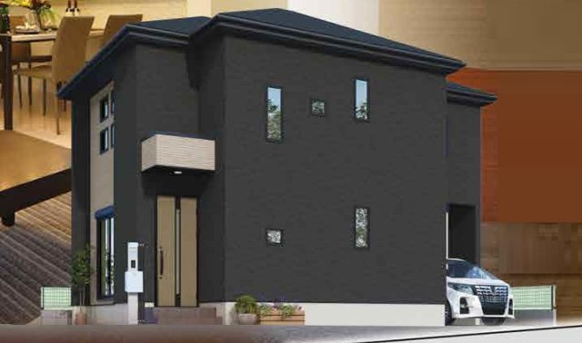 三郷市戸ヶ崎2丁目　新築戸建　全1棟の外観パース|【外観パース】ビルトイン車庫1台付きの邸宅