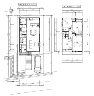 【土地図＋建物プラン例】 | 寝屋川市国松町　売地(条件つき)　２号地 | 自由設計対応。間取り変更可能です。