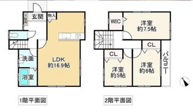 【間取り】 | 加古川市加古川町中津　中古戸建 | 3LDK+WICです。