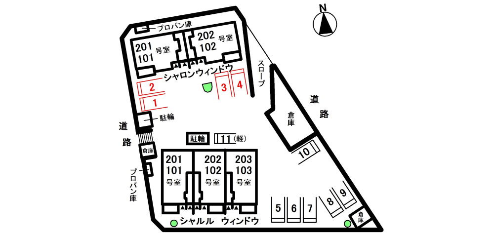シャロン　ウィンドウの区画図|駐車場