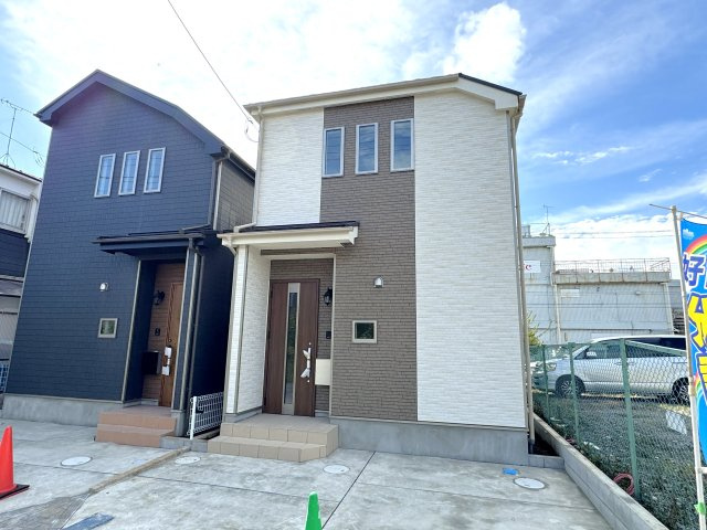 市川市南大野1丁目新築戸建【大野小学校：5分】の外観|1号棟外観・完成済み内覧可能です！