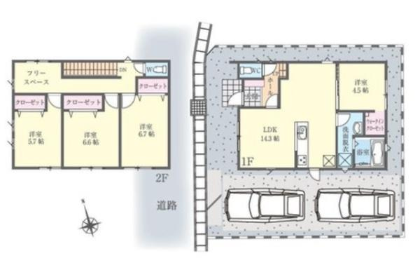 宮崎市吾妻町２　新築戸建の区画図|【区画図】
駐車スペース2台可能（車種によります）