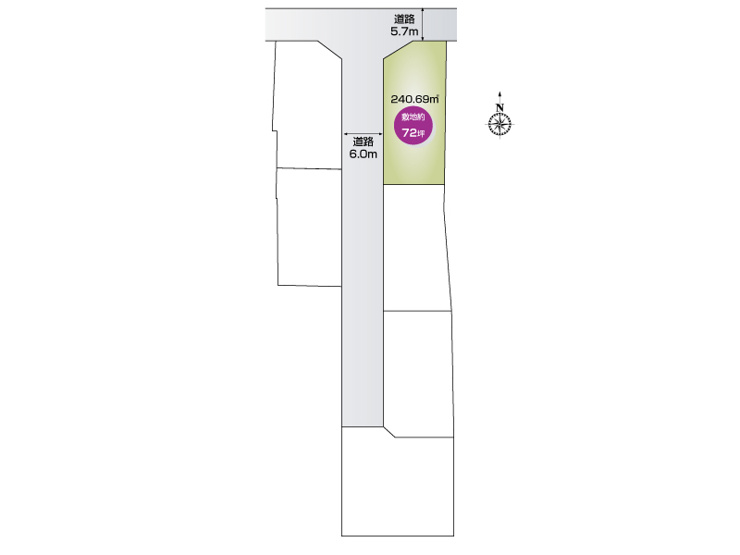 【館林市西美園町　全6区画　3号地】
北西角地の240.69㎡(72.8坪)です。
こだわりのあるお好きなプランで建てられます。
