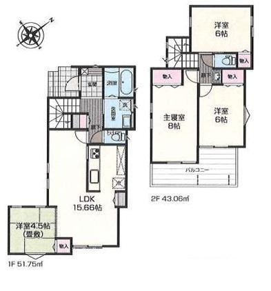 茅ヶ崎市今宿　新築戸建　全8棟の間取り|全部屋２面採光の4LDKです