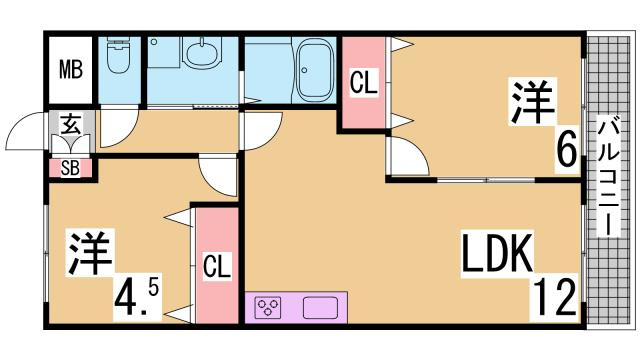 神戸市北区山田町小部字大東のアパートの間取り