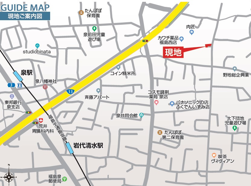 福島市泉長滝　BLOOMNG GARDEN　全2棟の地図