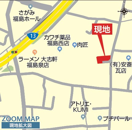 福島市泉長滝　BLOOMNG GARDEN　全2棟の地図