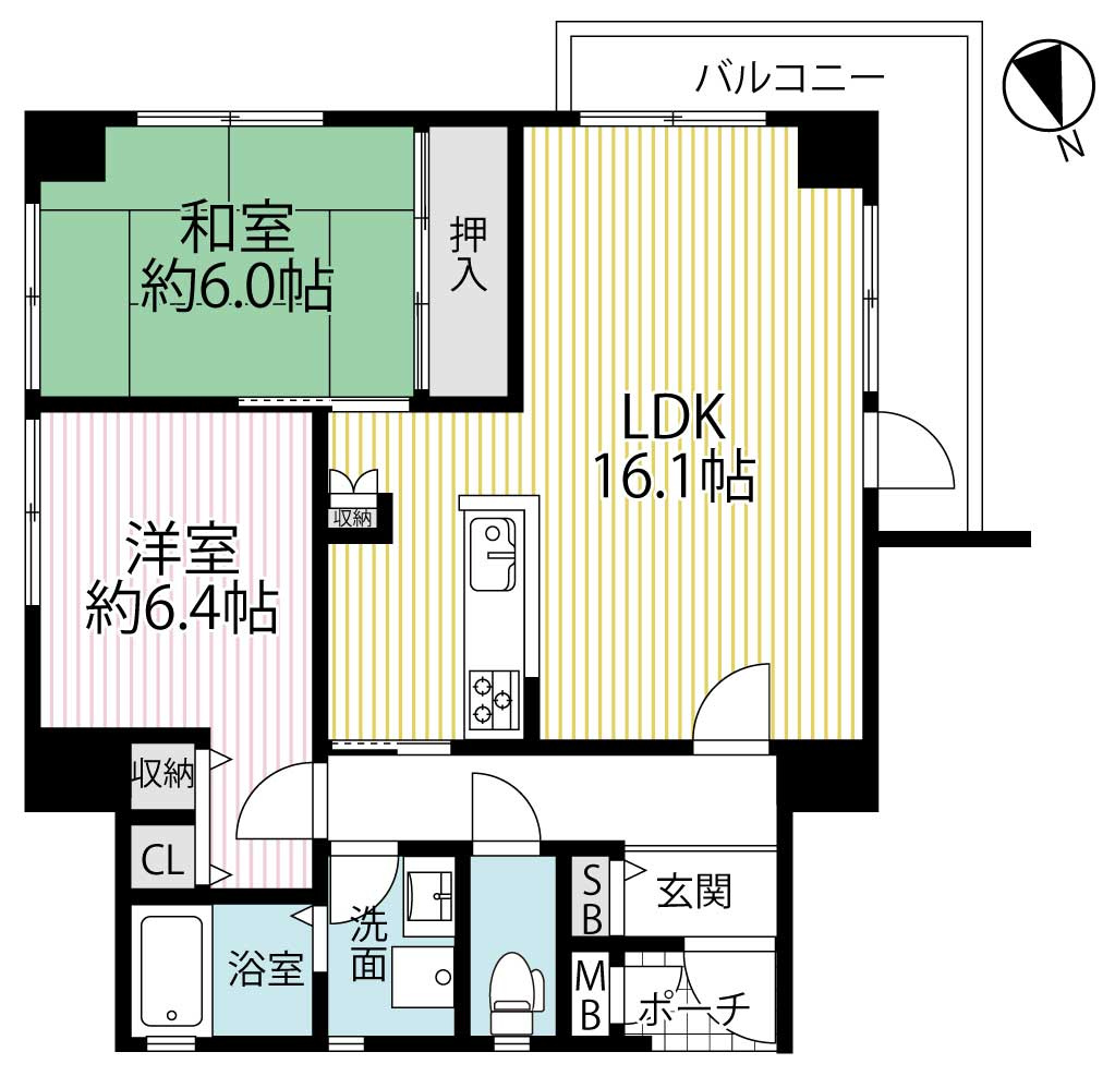 ◆室内リフォーム済み◆４階角住戸で陽当たり・通風・眺望良好◆阪急「松尾大社」駅徒歩９分◆グレース嵐山の間取り