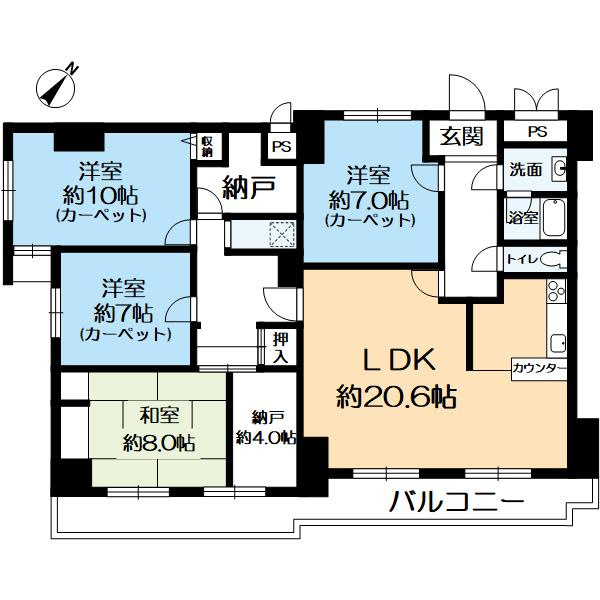 イトーピア長田マンションの間取り|4ＬＤＫ＋２Ｓの広々間取りです