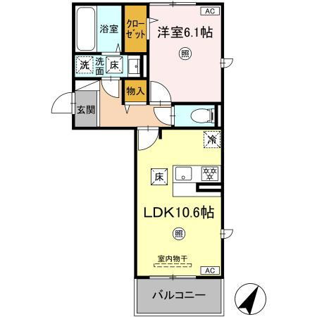 熊本市北区清水新地６丁目のアパートの間取り