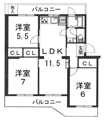 【間取り】 | 南円明寺ヶ丘団地 15棟 | 専有面積61.15㎡