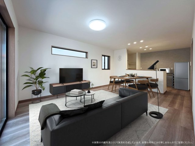 【居間・リビング】 | 【LDK　CG家具設置イメージ】
※画像内に含まれる家具家電はCGで設置したイメージです。実際の物件には付帯付帯しません。