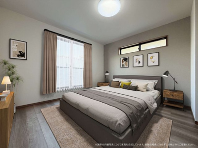 【寝室】 | 【主寝室　CG家具設置イメージ】
※画像内に含まれる家具家電はCGで設置したイメージです。実際の物件には付帯付帯しません。