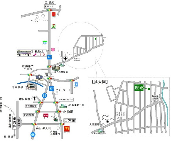 東松山市東平 土地30坪の地図|東武東上線「東松山」駅 徒歩10分の「松原上」停にてバス乗車17分