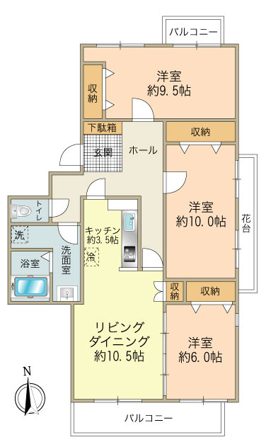 角部屋、3面採光で風通しの良い間取りです