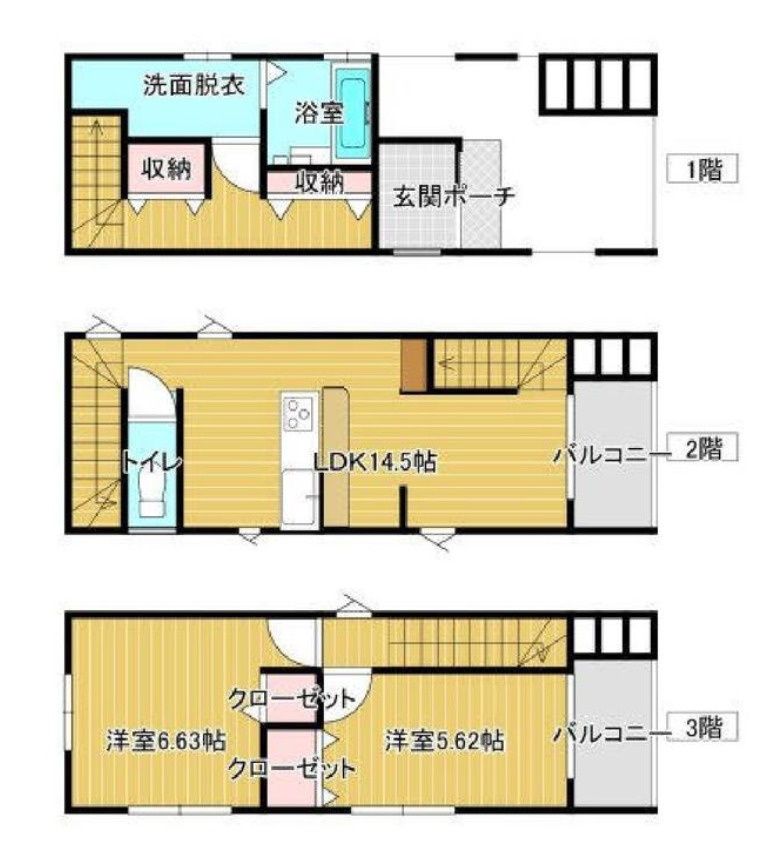 堺市西区浜寺元町　中古住宅の間取り