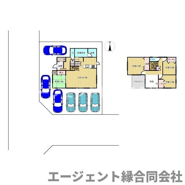 京田辺市同志社山手　中古戸建の間取り|6台駐車可能な4LDK