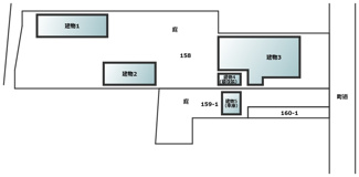 【間取り】 | 三種町森岳小狭間・中古土地建物5棟 | 5棟の配置図です。