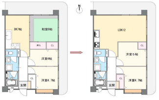 【間取り】 | リブコート武庫川 | 現況３DKの間取りを２LDKに間取り変更いたします♪リフォーム予定です！！
