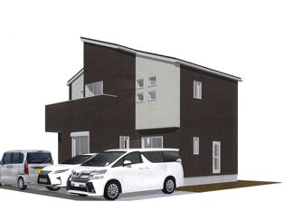 【外観パース】 | 通風、採光に優れた心地のいい新築戸建てが誕生！モダンなデザインが目を惹きます。外観も内装も、お客様の「あったらいいな」を形にできるようにこだわりました♪ゆったりリビングが魅力の物件です☆