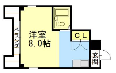 コーポ高倉の間取り|キッチン部分含む8帖