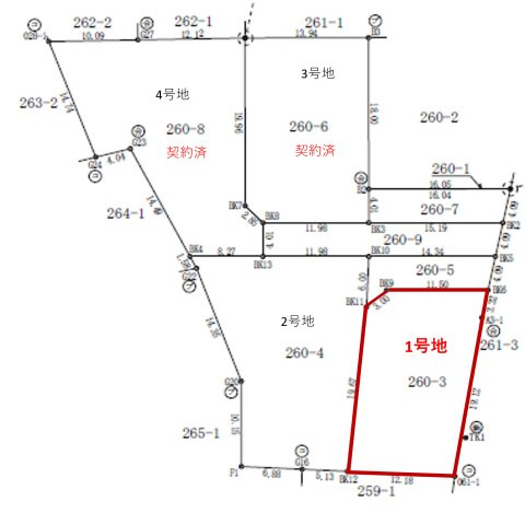 コンフォートヒルズ前橋横手町1期　  1号地の区画図