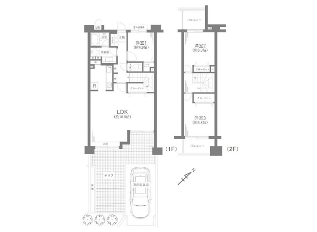 【間取り】 | ザ・ステイツ志木パークステージ　(志木本店) | 下階への生活音を気にせずのびのび暮らせるメゾネットタイプの住空間です。