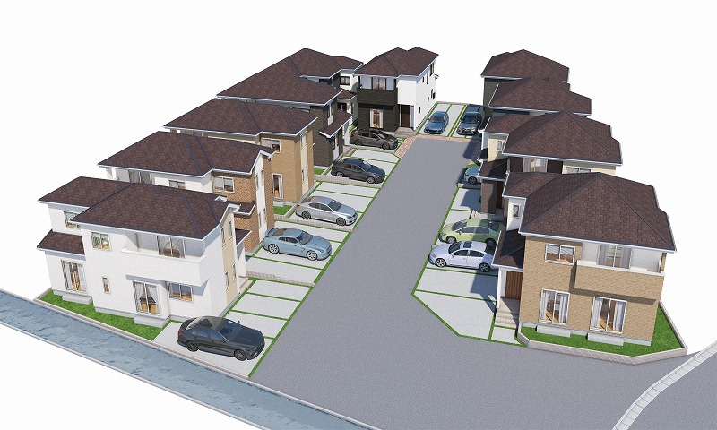 ハートフルタウン八重瀬町新城　F号棟の外観パース