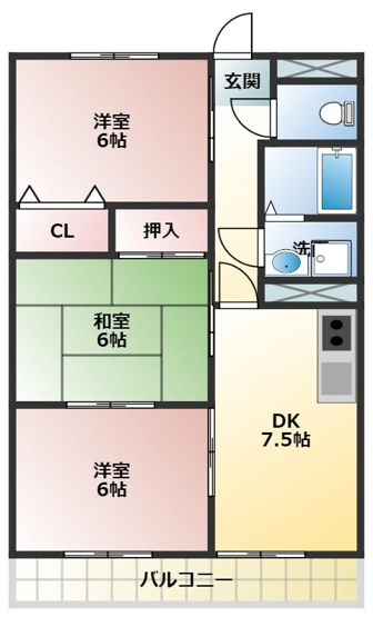 【間取り】 | エルメホール三本木Ⅲ | 反転タイプです
