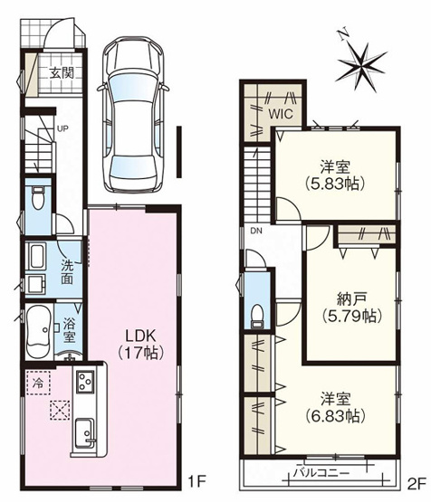 【間取り】 | 明石市中朝霧丘 | 2SLDK、価格2,780万円、敷地面積82.47㎡、延床面積93.42㎡