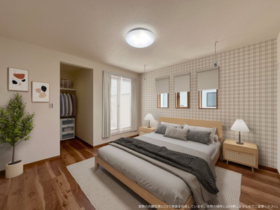 【寝室】 | 【1号棟　主寝室　家具設置イメージ】
※画像内の家具家電はCGで作成したイメージです。実際の物件には付帯致しません。