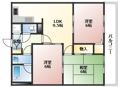 広島市西区己斐西町の賃貸マンションの間取り