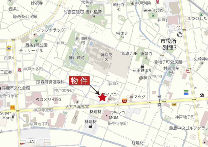 鈴鹿市神戸4丁目《ファーストタウン 全5区画》の地図|広域Map